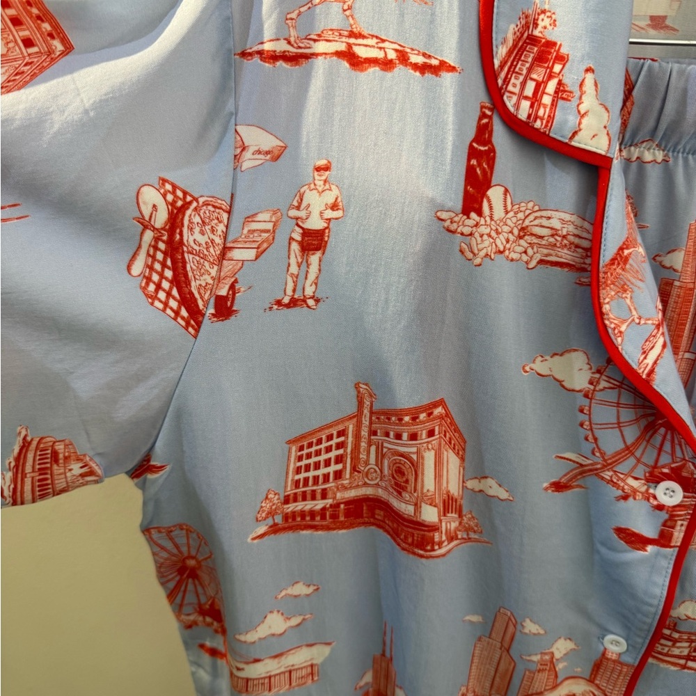 Katie Kime Chicago Toile Pajama Set Blue Red Print 3XL Luxury Sleepwear - Picture 6 of 10